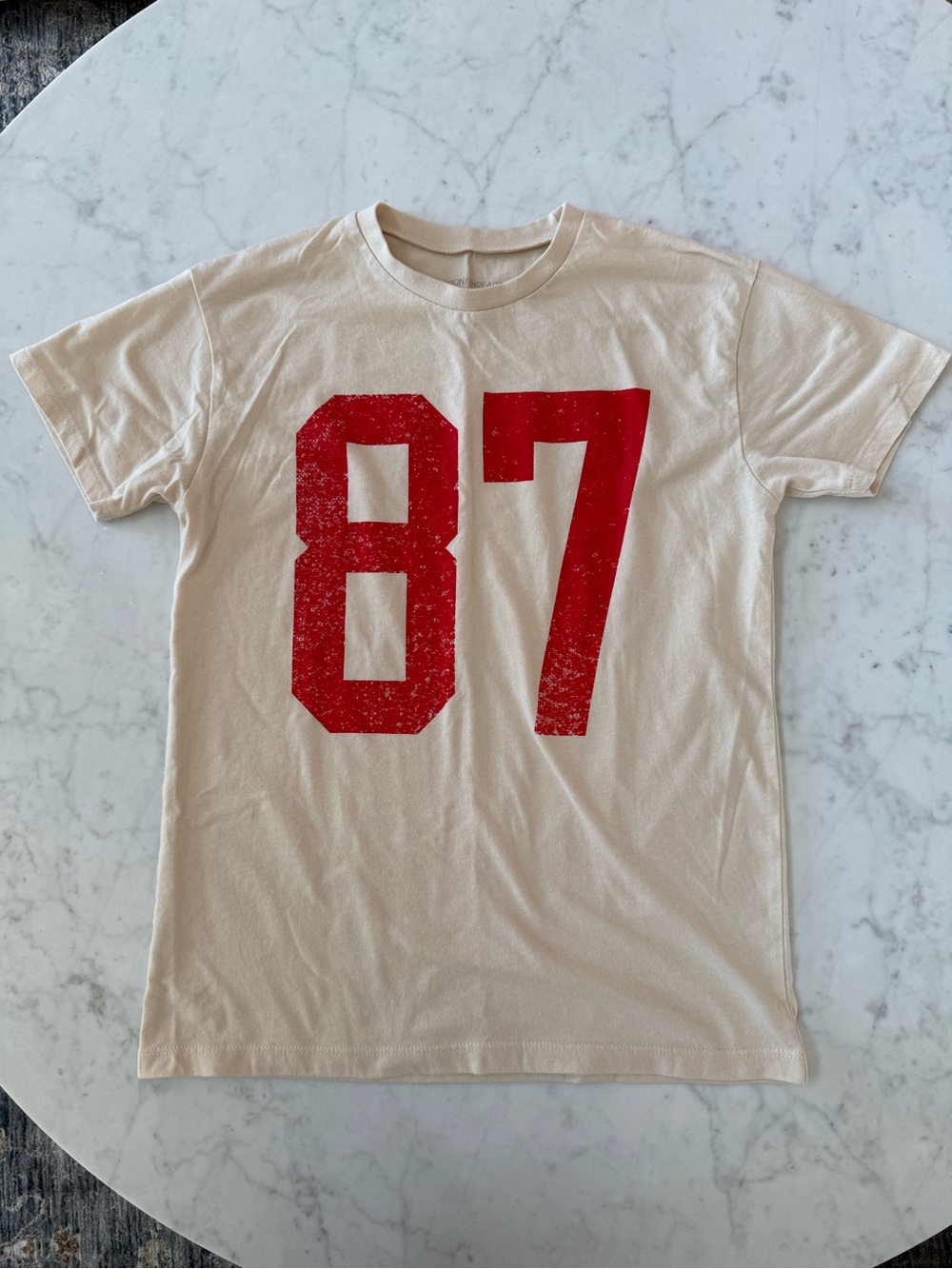 Grayson Threads 87 Graphic Tee Cream Red Varsity Number Shirt Medium